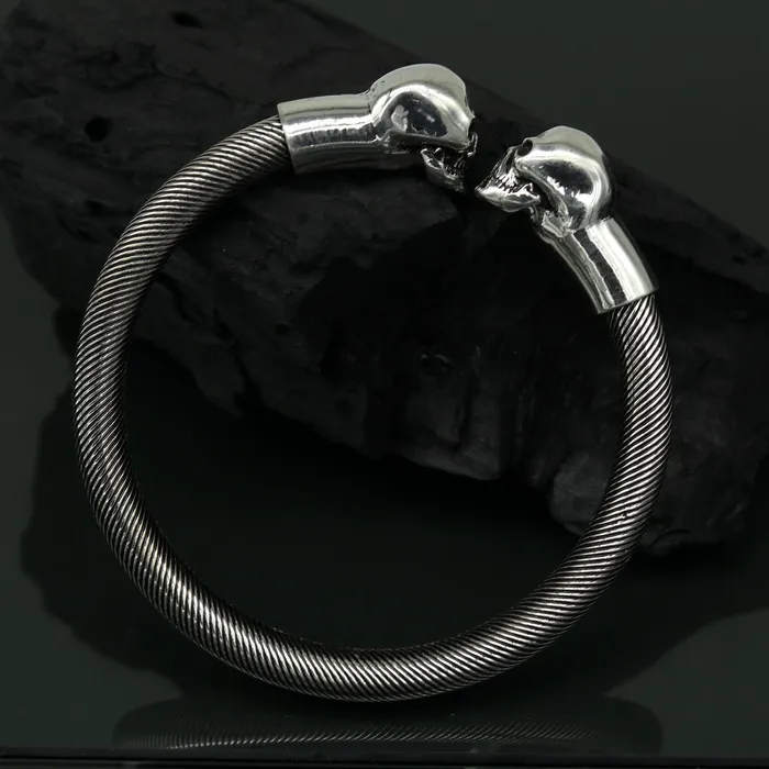 925 sterling silver handmade gorgeous hiphop skull design bangle bracelet kada fabulous unisex gifting personalized jewelry nssk33 TRIBAL ORNAMENTS Bracelets