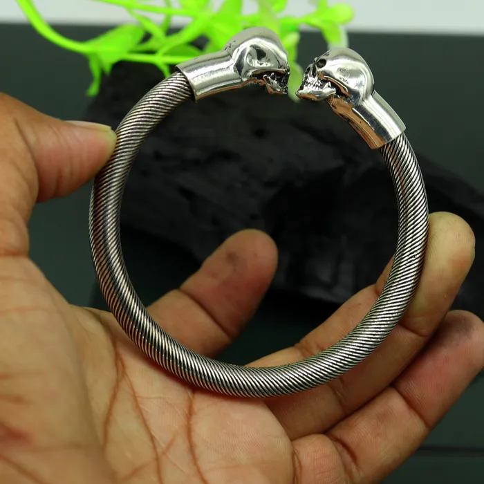 925 sterling silver handmade gorgeous hiphop skull design bangle bracelet kada fabulous unisex gifting personalized jewelry nssk33 TRIBAL ORNAMENTS Bracelets