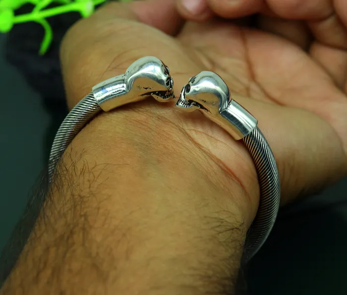 925 sterling silver handmade gorgeous hiphop skull design bangle bracelet kada fabulous unisex gifting personalized jewelry nssk33 TRIBAL ORNAMENTS Bracelets