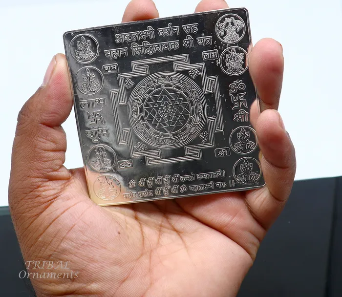 925 sterling silver handmade Shree Ashthlakshmi Yantra Shri laxmi yantra for wealth and prosperity best puja article gifting su849 TRIBAL ORNAMENTS Necklaces