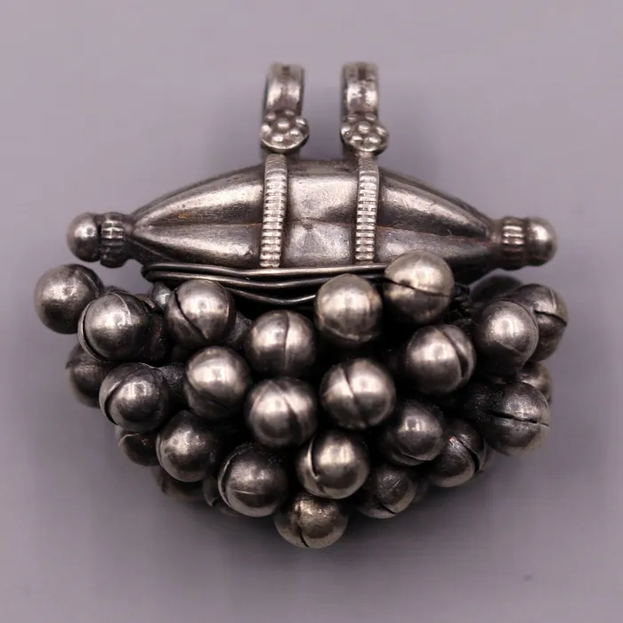 925 Sterling silver handmade solid pendant with hanging jingle bells awesome vintage antique design tribal jewelry nsp58 TRIBAL ORNAMENTS Necklaces