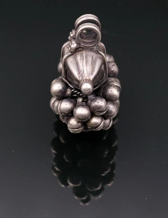 925 Sterling silver handmade solid pendant with hanging jingle bells awesome vintage antique design tribal jewelry nsp58 TRIBAL ORNAMENTS Necklaces