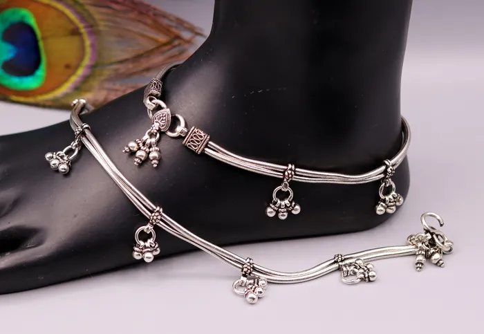 925 Sterling silver handmade vintage antique design stylish anklet foot bracelet with hanging bells tribal belly dance jewelry ank28 TRIBAL ORNAMENTS Bracelets 925 Sterling silver handmade vintage antique design stylish anklet foot bracelet with hanging bells tribal belly dance jewelry ank28 TRIBAL ORNAMENTS Bracelets