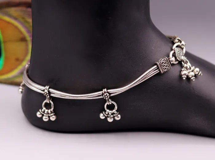 925 Sterling silver handmade vintage antique design stylish anklet foot bracelet with hanging bells tribal belly dance jewelry ank28 TRIBAL ORNAMENTS Bracelets 925 Sterling silver handmade vintage antique design stylish anklet foot bracelet with hanging bells tribal belly dance jewelry ank28 TRIBAL ORNAMENTS Bracelets