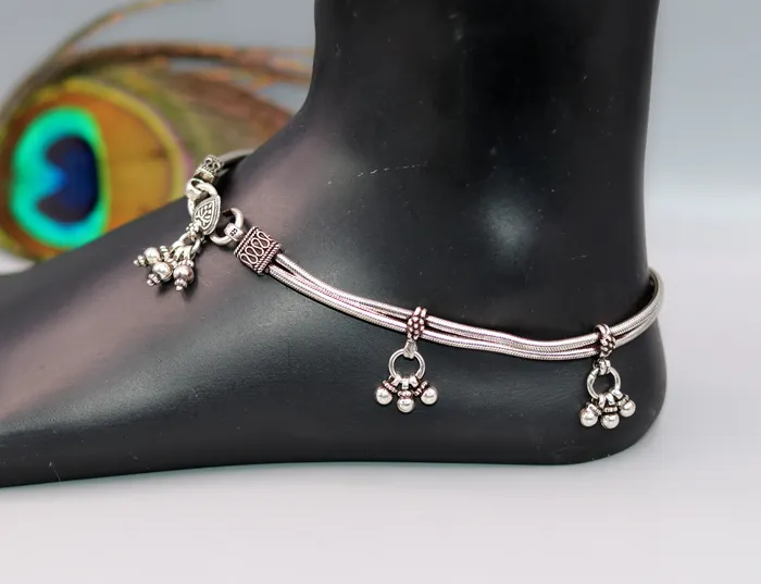 925 Sterling silver handmade vintage antique design stylish anklet foot bracelet with hanging bells tribal belly dance jewelry ank28 TRIBAL ORNAMENTS Bracelets 925 Sterling silver handmade vintage antique design stylish anklet foot bracelet with hanging bells tribal belly dance jewelry ank28 TRIBAL ORNAMENTS Bracelets