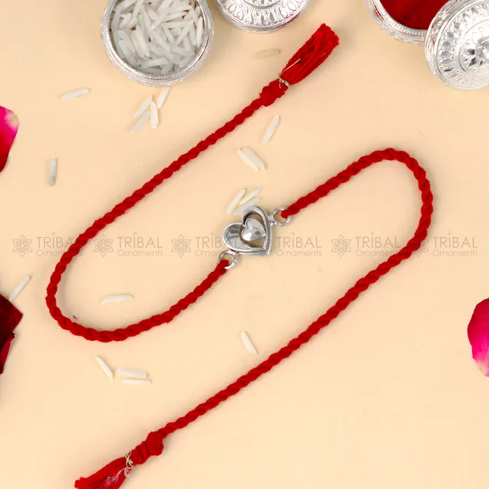 925 Sterling silver heart design pendant Rakhi bracelet Rakshabandhan festival rk340 TRIBAL ORNAMENTS Bracelets 925 Sterling silver heart design pendant Rakhi bracelet Rakshabandhan festival rk340 TRIBAL ORNAMENTS Bracelets