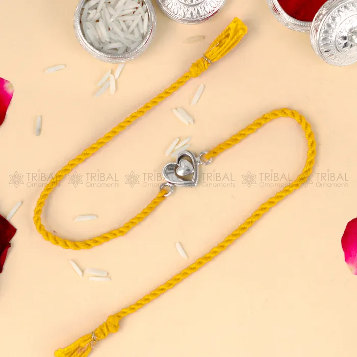 925 Sterling silver heart design pendant Rakhi bracelet Rakshabandhan festival rk340 TRIBAL ORNAMENTS Bracelets 925 Sterling silver heart design pendant Rakhi bracelet Rakshabandhan festival rk340 TRIBAL ORNAMENTS Bracelets
