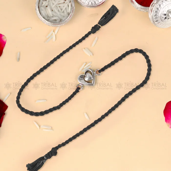 925 Sterling silver heart design pendant Rakhi bracelet Rakshabandhan festival rk340 TRIBAL ORNAMENTS Bracelets 925 Sterling silver heart design pendant Rakhi bracelet Rakshabandhan festival rk340 TRIBAL ORNAMENTS Bracelets