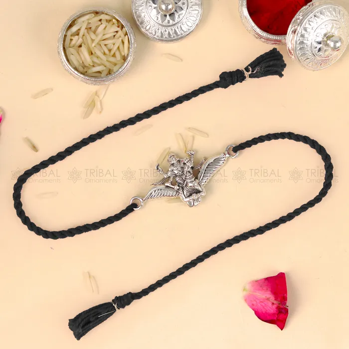 925 Sterling silver Lord vishnu with garuda design pendant Rakhi bracelet Rakshabandhan festival rk372 TRIBAL ORNAMENTS Bracelets 925 Sterling silver Lord vishnu with garuda design pendant Rakhi bracelet Rakshabandhan festival rk372 TRIBAL ORNAMENTS Bracelets