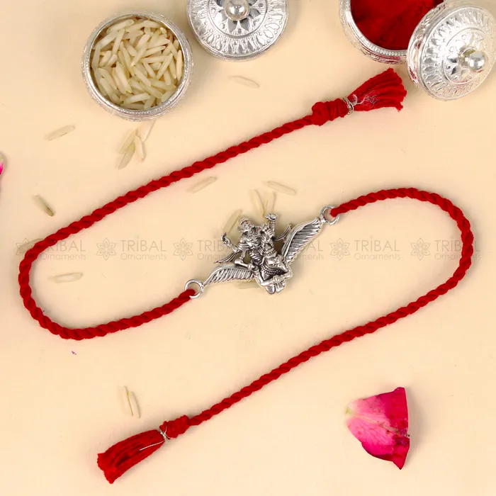 925 Sterling silver Lord vishnu with garuda design pendant Rakhi bracelet Rakshabandhan festival rk372 TRIBAL ORNAMENTS Bracelets 925 Sterling silver Lord vishnu with garuda design pendant Rakhi bracelet Rakshabandhan festival rk372 TRIBAL ORNAMENTS Bracelets