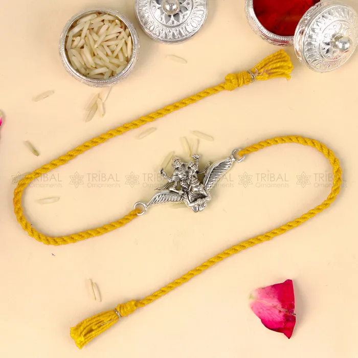 925 Sterling silver Lord vishnu with garuda design pendant Rakhi bracelet Rakshabandhan festival rk372 TRIBAL ORNAMENTS Bracelets 925 Sterling silver Lord vishnu with garuda design pendant Rakhi bracelet Rakshabandhan festival rk372 TRIBAL ORNAMENTS Bracelets