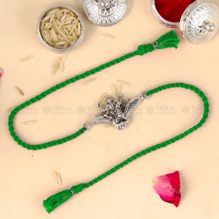 925 Sterling silver Lord vishnu with garuda design pendant Rakhi bracelet Rakshabandhan festival rk372 TRIBAL ORNAMENTS Bracelets 925 Sterling silver Lord vishnu with garuda design pendant Rakhi bracelet Rakshabandhan festival rk372 TRIBAL ORNAMENTS Bracelets