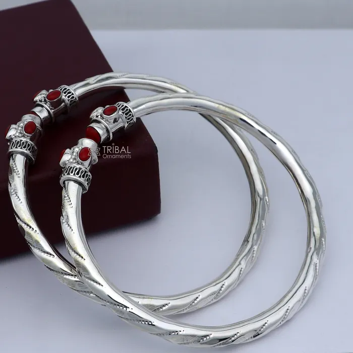 925 sterling silver stylish design ankle kada ankle bangle bracelet with gorgeous red stone nsfk116 TRIBAL ORNAMENTS Bracelets