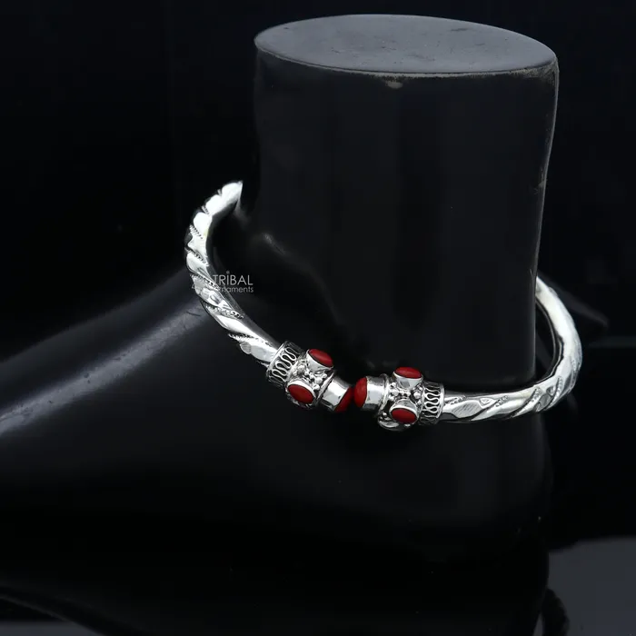 925 sterling silver stylish design ankle kada ankle bangle bracelet with gorgeous red stone nsfk116 TRIBAL ORNAMENTS Bracelets