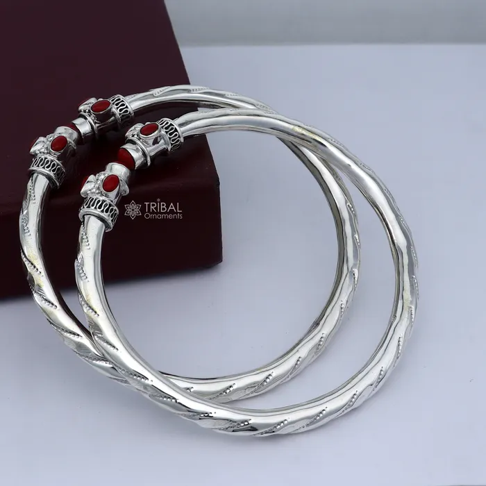 925 sterling silver stylish design ankle kada ankle bangle bracelet with gorgeous red stone nsfk116 TRIBAL ORNAMENTS Bracelets