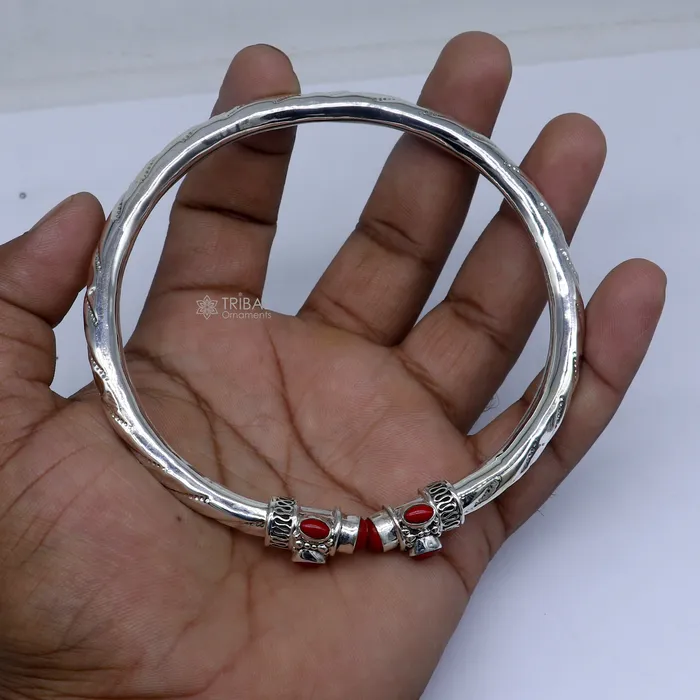 925 sterling silver stylish design ankle kada ankle bangle bracelet with gorgeous red stone nsfk116 TRIBAL ORNAMENTS Bracelets