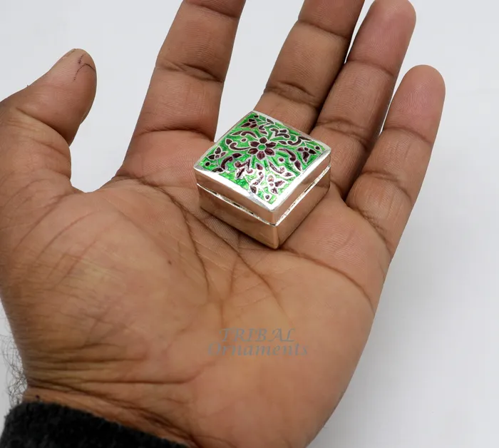 925 sterling silver trinket box kajal boxcasket box bridal square shape box collection container box eyeliner box gifting art stb731 TRIBAL ORNAMENTS Rings