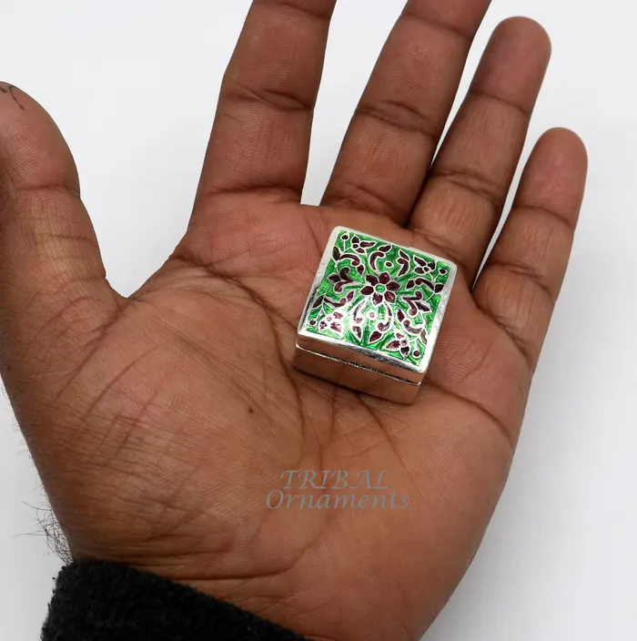 925 sterling silver trinket box kajal boxcasket box bridal square shape box collection container box eyeliner box gifting art stb731 TRIBAL ORNAMENTS Rings