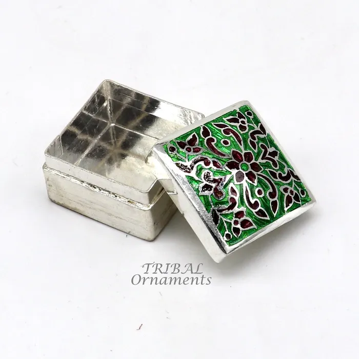 925 sterling silver trinket box kajal boxcasket box bridal square shape box collection container box eyeliner box gifting art stb731 TRIBAL ORNAMENTS Rings