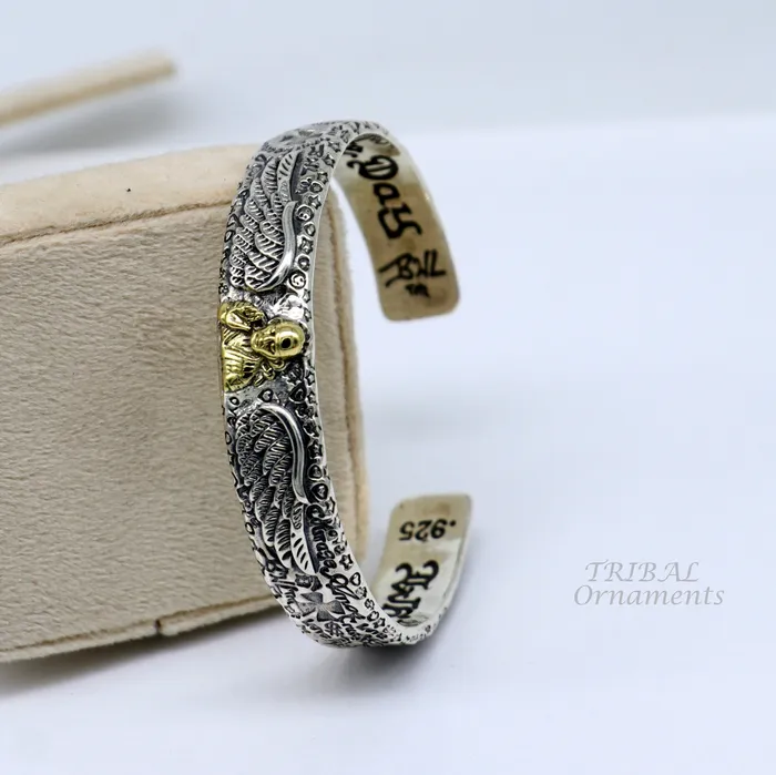 925 sterling silver vintage antique design handmade chitai work Sai baba design adjustable bangle bracelet kada customized jewelry cuff100 TRIBAL ORNAMENTS Bracelets