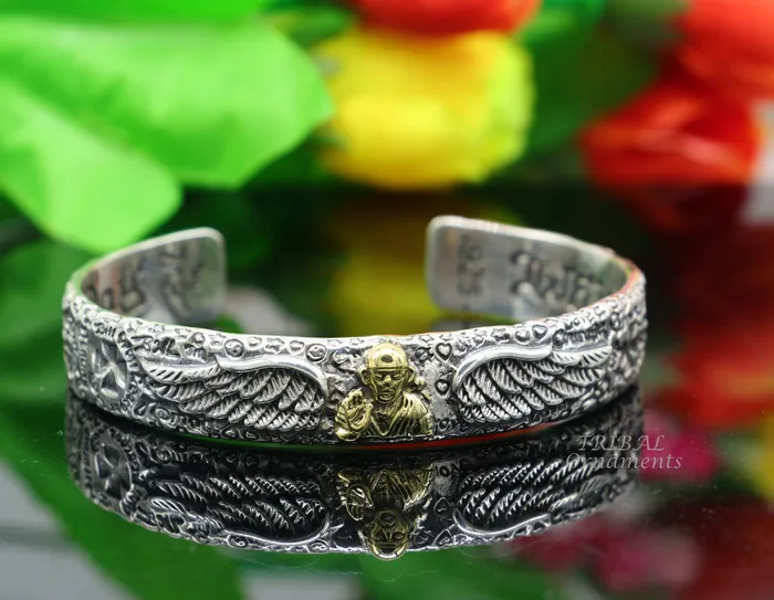 925 sterling silver vintage antique design handmade chitai work Sai baba design adjustable bangle bracelet kada customized jewelry cuff100 TRIBAL ORNAMENTS Bracelets