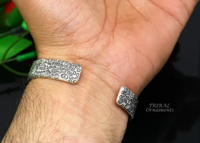 925 sterling silver vintage antique design handmade chitai work Sai baba design adjustable bangle bracelet kada customized jewelry cuff100 TRIBAL ORNAMENTS Bracelets