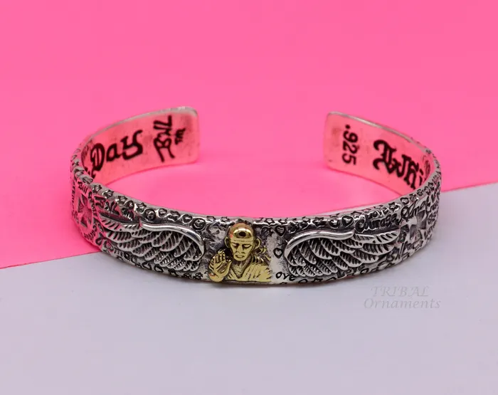 925 sterling silver vintage antique design handmade chitai work Sai baba design adjustable bangle bracelet kada customized jewelry cuff100 TRIBAL ORNAMENTS Bracelets