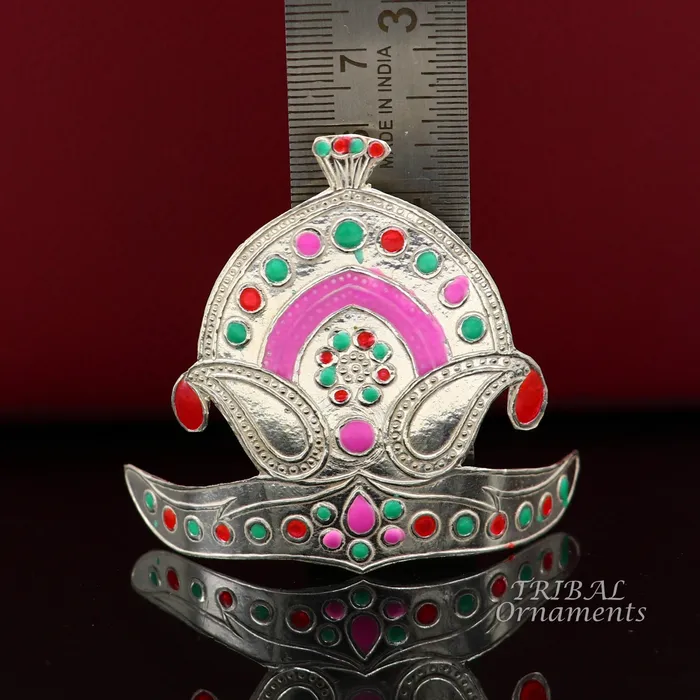 925 sterling silver vintage antique design mukut crown amazing handmade enamel work design silver god crown home temple god hat su875 TRIBAL ORNAMENTS Rings