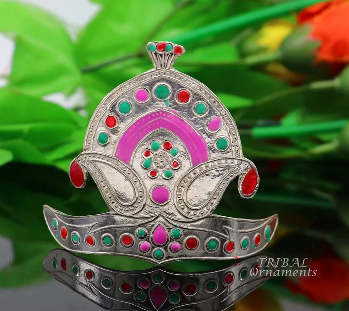 925 sterling silver vintage antique design mukut crown amazing handmade enamel work design silver god crown home temple god hat su875 TRIBAL ORNAMENTS Rings