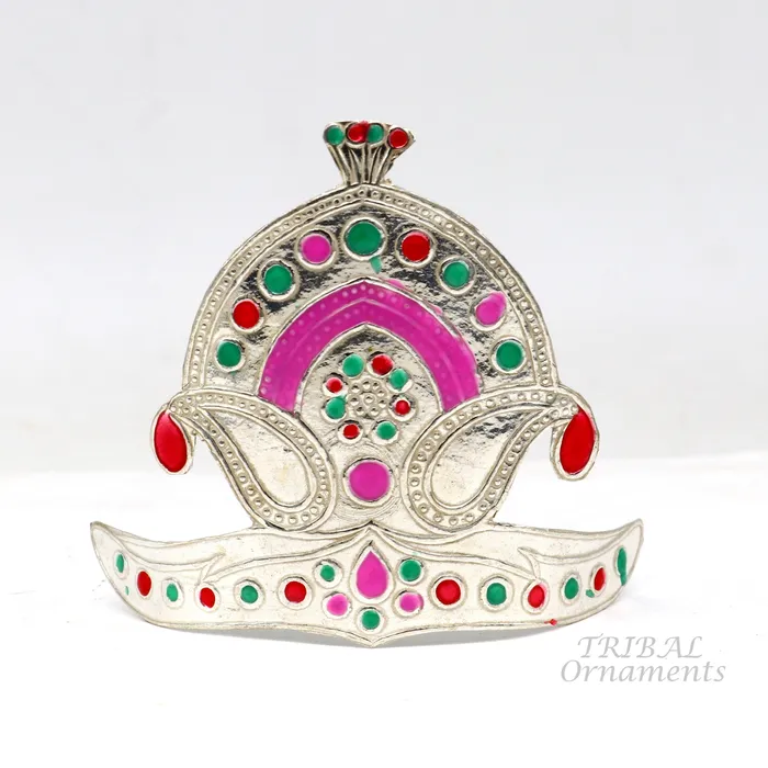 925 sterling silver vintage antique design mukut crown amazing handmade enamel work design silver god crown home temple god hat su875 TRIBAL ORNAMENTS Rings