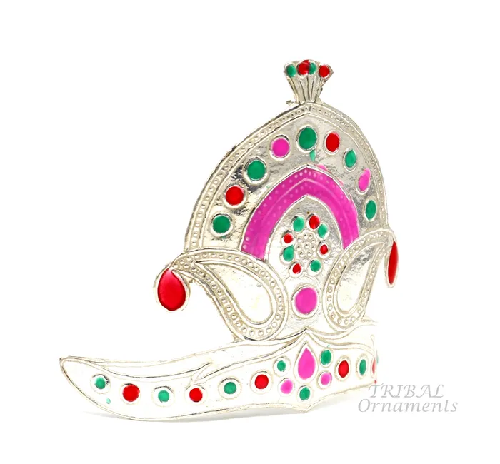 925 sterling silver vintage antique design mukut crown amazing handmade enamel work design silver god crown home temple god hat su875 TRIBAL ORNAMENTS Rings
