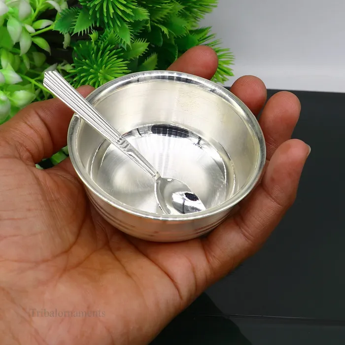 999 fine solid silver handmade small bowl for baby serving pure silver vessel silver utensils home kitchen accessories puja bowl sv224 TRIBAL ORNAMENTS Necklaces