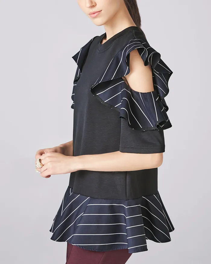 ADEAM Earrings Chandelier Tshirt in Midnight Stripe Blue