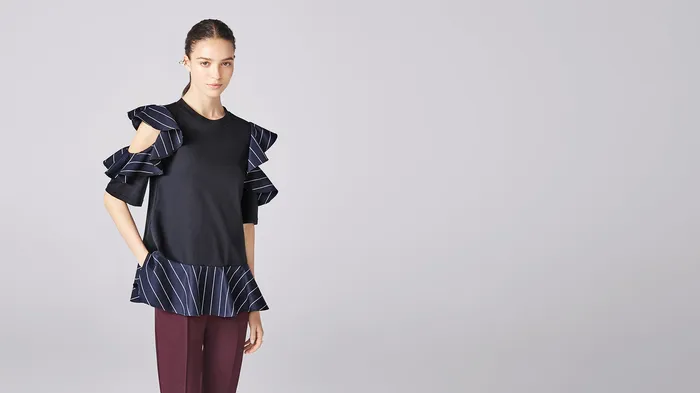 ADEAM Earrings Chandelier Tshirt in Midnight Stripe Blue ADEAM Earrings Chandelier Tshirt in Midnight Stripe Blue
