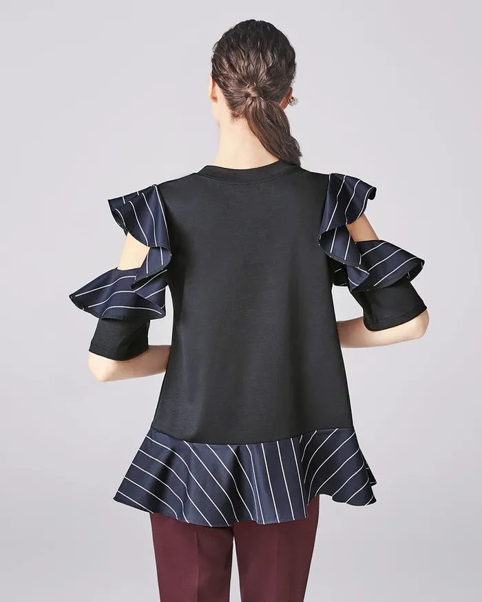 ADEAM Earrings Chandelier Tshirt in Midnight Stripe Blue ADEAM Earrings Chandelier Tshirt in Midnight Stripe Blue