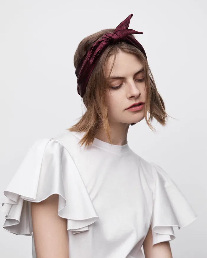 ADEAM Mauve Pink Textured Satin Headband Earrings
