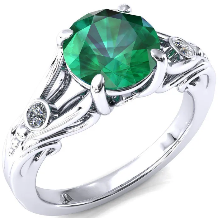 Aerolynn Round Emerald 4 Prong Diamond Accent Engagement Ring Fire Brilliance Rings Aerolynn Round Emerald 4 Prong Diamond Accent Engagement Ring Fire Brilliance Rings