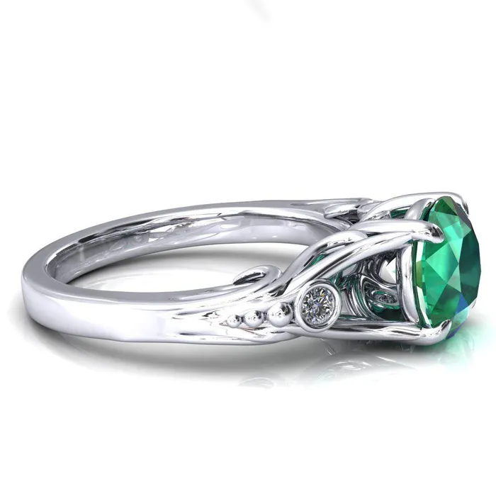 Aerolynn Round Emerald 4 Prong Diamond Accent Engagement Ring Fire Brilliance Rings