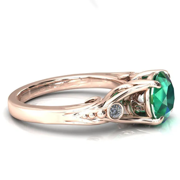 Aerolynn Round Emerald 4 Prong Diamond Accent Engagement Ring Fire Brilliance Rings
