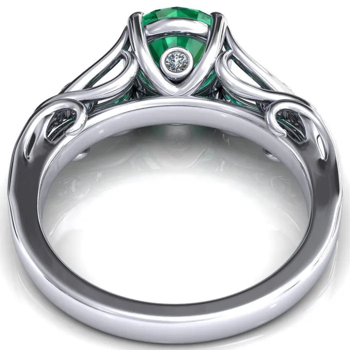 Aerolynn Round Emerald 4 Prong Diamond Accent Engagement Ring Fire Brilliance Rings
