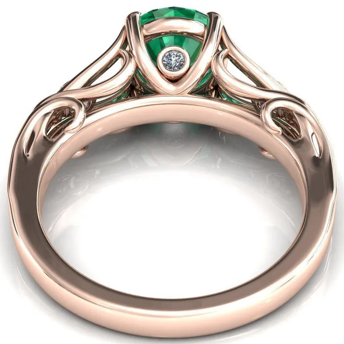 Aerolynn Round Emerald 4 Prong Diamond Accent Engagement Ring Fire Brilliance Rings