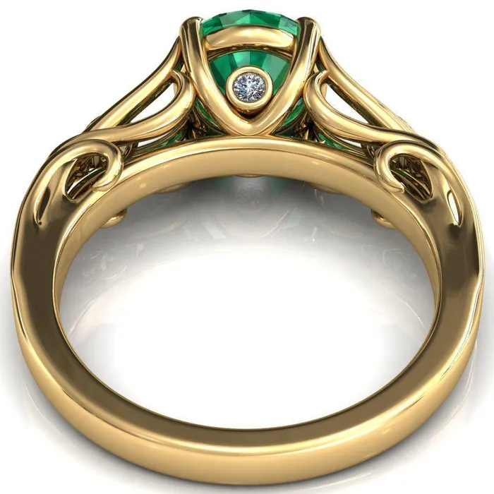 Aerolynn Round Emerald 4 Prong Diamond Accent Engagement Ring Fire Brilliance Rings