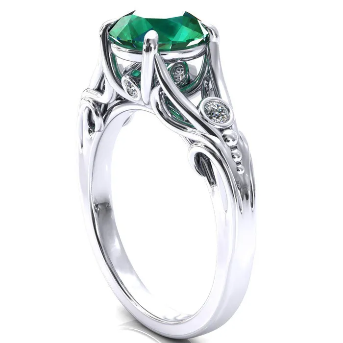 Aerolynn Round Emerald 4 Prong Diamond Accent Engagement Ring Fire Brilliance Rings