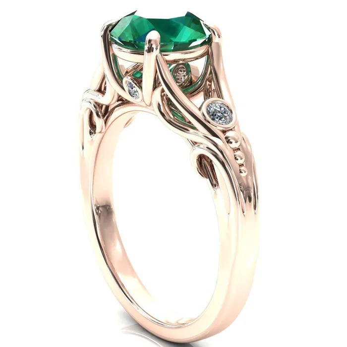 Aerolynn Round Emerald 4 Prong Diamond Accent Engagement Ring Fire Brilliance Rings