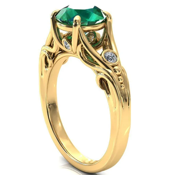 Aerolynn Round Emerald 4 Prong Diamond Accent Engagement Ring Fire Brilliance Rings