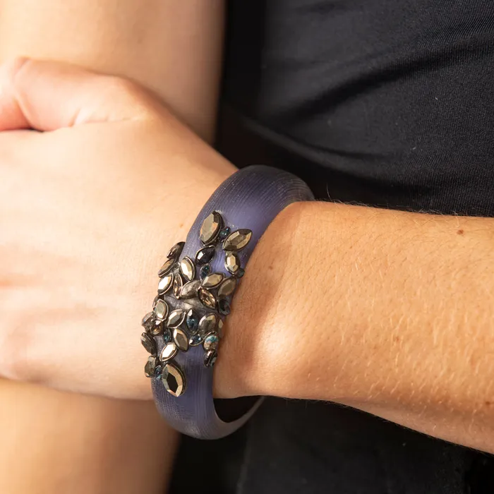 Alexis Bittar Bracelets PreOwned Alexis Bittar Blue Lucite and Crystal Hinged Bangle