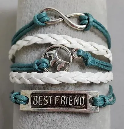 alice AZ1350 Teal White Best Friend Dog Infinity Layer Leather Bracelet Bracelets alice AZ1350 Teal White Best Friend Dog Infinity Layer Leather Bracelet Bracelets