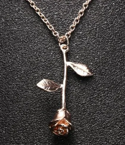 alice AZ183 Rose Gold Hanging Rose Necklace with FREE Earrings Necklaces