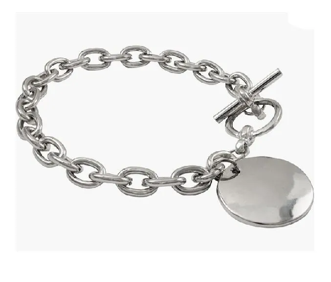 alice Bracelets AZ254 Silver Thick Link Round Charm Bracelet