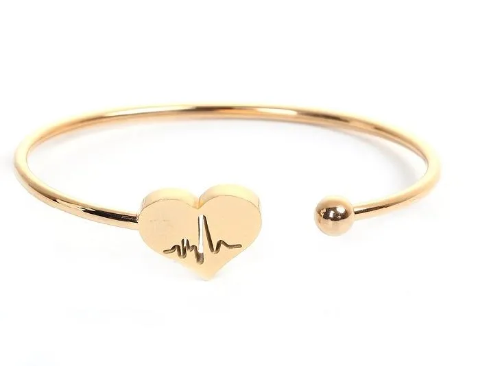 alice Bracelets B238 Rose Gold Heart Pulse Cuff Bracelet